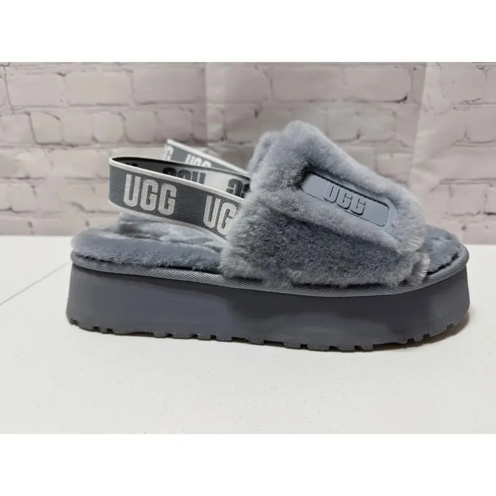 UGG Disco Slide Platform Slipper Sz 10 Color Ash Fog Sheepskin Upper And Insole